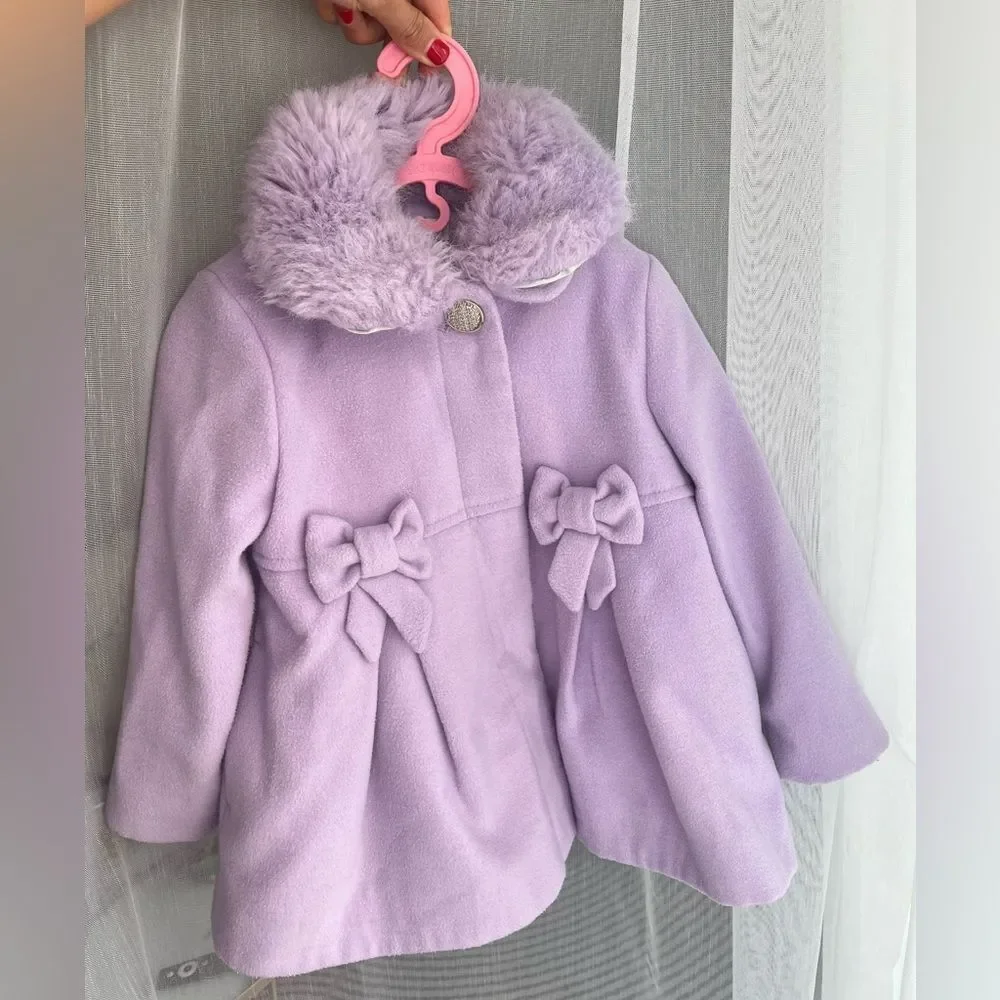 MONSOON CHILDREN Girl’s‎ Faux Fur Collar Trim Coat, Lavender, 18-24 Mon